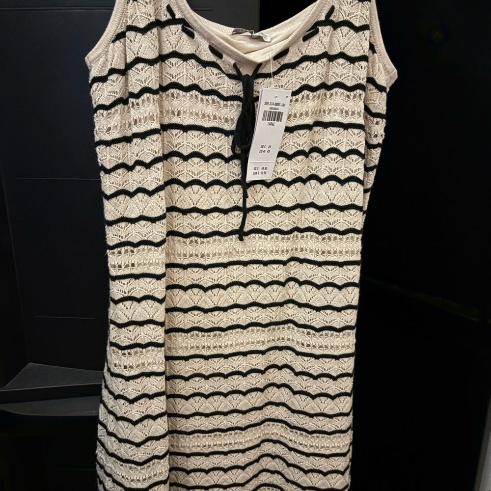Cute Hollister Black and Cream Striped Dress L